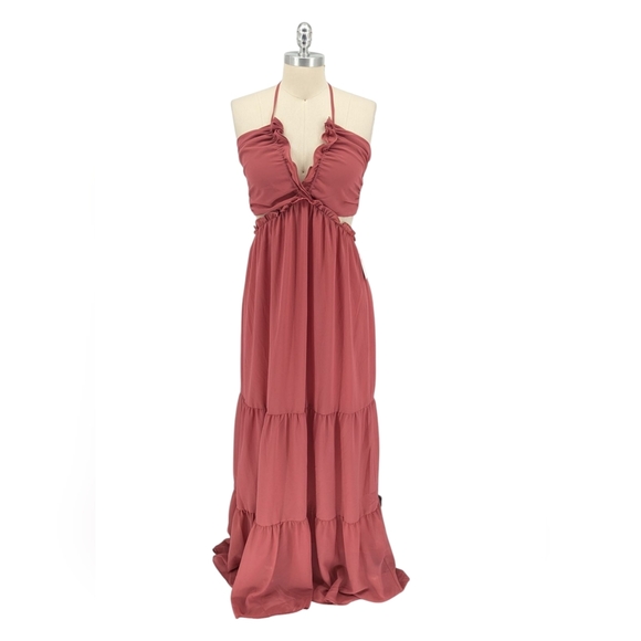 01499 Dress Day Ruffle Maxi Dress Pink Size Medium bohemian cottagecore summer - Picture 1 of 5